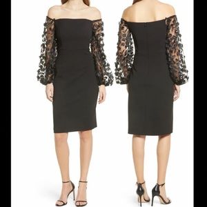 Nicole Miller sz 10 Black Evening Dress  w/sheer, dimensional sleeves. NWT.